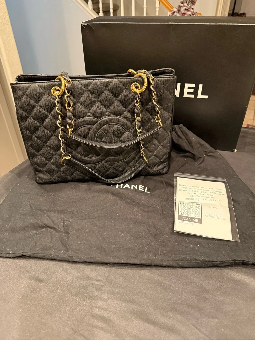 Authentic Chanel GST Grand Shopping Tote Black Caviar Gold Hardware +Entrupy EUC - Picture 2 of 16